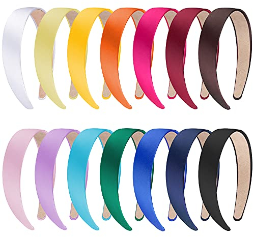 SIQUK 14 Stück Haarreifen Satin Stirnbänder Breit für Frauen und Mädchen, 14 Farben