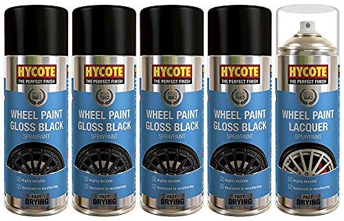Hycote Alloy Wheel Paint Spray Gloss Black + Clear Gloss Lacquer 5 Cans