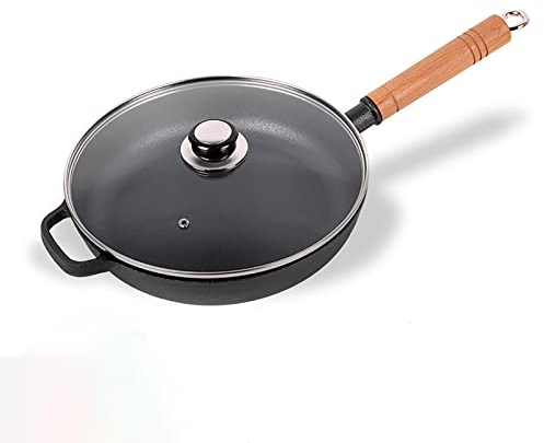 KUCOCOSNEH Non Stick Frying Pan Skillet Cooking Pan Nonstick Frying Pan Cast Iron for Gas Induction Cooktops Black 25cm With Lid