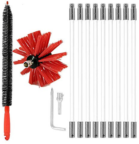 Ensemble de brosses de Nettoyage Pliables, Brosse de Conduit de radiateur et de sèche-Linge Kit de Nettoyage de cheminée Rotatif pour cheminée cheminée Tuyau poêle hotte Balayage,1