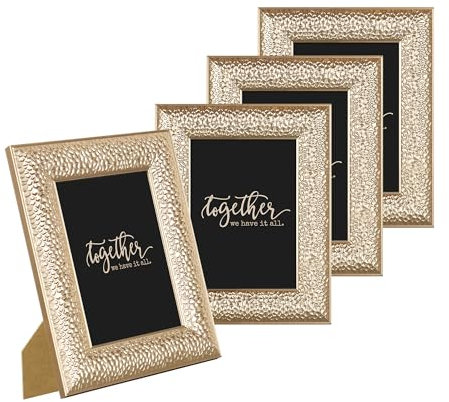 ArtbyHannah Photo Frame,5x7 Picture Frame Gold (13x18cm) Stand and Wall Hanging for Family Birthday 4Pack