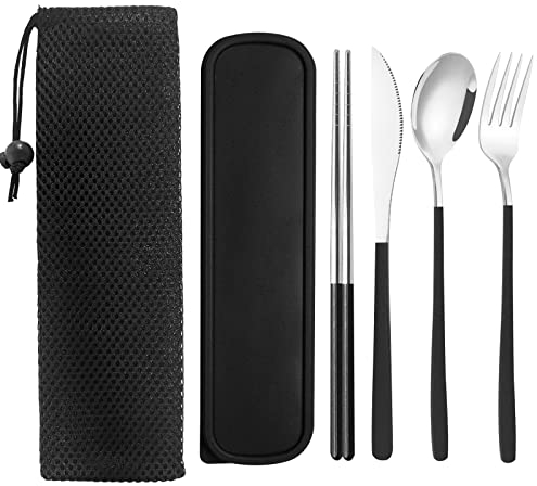 Set Cubiertos, TWUTGAYW Cubiertos Camping, Cubiertos Duraderos de Acero Inoxidable con Caja para Escuelas, Oficinas, Regalos de mesa