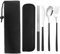 Stainless Steel Cutlery Set with Case, TWUTGAYW Portable Travel Lunch Utensils, Reusable Fork Spoon Knife Chopsticks Set for Office School Travel Camping Picnic Adults Daily Use (Black, Silvery)