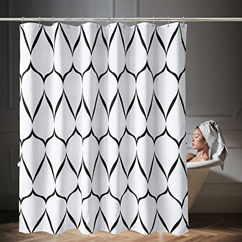 WedDecor Rideau de douche imperméable et résistant à la moisissure 100 % polyester avec 12 crochets de rideau, treillis noir et blanc, 180 cm x 200 cm, 180x200cm