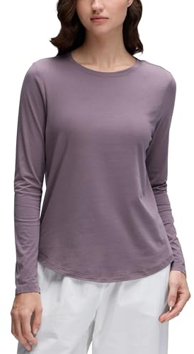 CRZ YOGA Cotone Top Girocollo Maniche Lunghe | Allenamento, Naturalmente Morbido, Vestibilità Classica, Lunghezza Anca, Orlo Curvo, Maglie Maniche Lunghe, per Donna