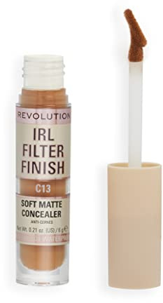 Makeup Revolution IRL Filter Finish Concealer, Medium to Full Coverage, Matte Finish, C13, Dark Skin Tones, 6g