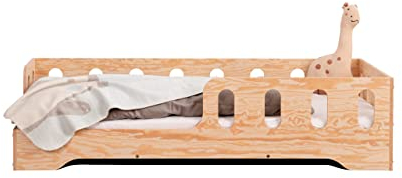 smartwood TILA 1L Kinderbett 100x200 | Montessori Bodenbett mit Lattenrost & Rausfallschutz | Für Jungen & Mädchen | Sicheres und Robustes Holzbett für Kinder ab 3 Jahren