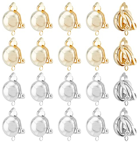 DICOSMETIC 16 Stück Clip-on Ohrring Flache Runde Ohrclips Rohlinge Messing Ohrring Zubehör Ohrring Konverter Gold Silbe Für Nicht Durchstochene Ohren Mit Schlaufen, Bohrung: 1.8mm