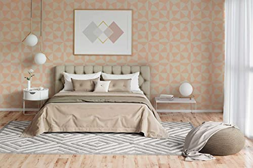 New Walls Tapete 3D Optik Retro Muster peach creme Kreise & Dreiecke Vliestapete Wohnzimmer – 10,05 x 0,53 m