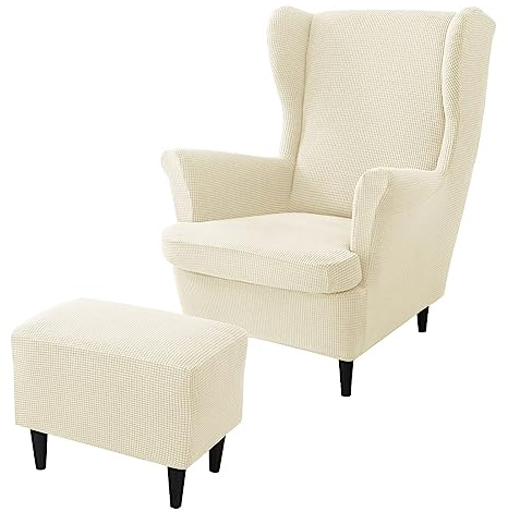 rackbone Ohrensesselbezüge, Ohrensessel-Bezug und Ottoman-Hocker-Bezug Sofabezug mit elastischem Band waschbarer Sessel-Schutzbezug für Wohnzimmer,16