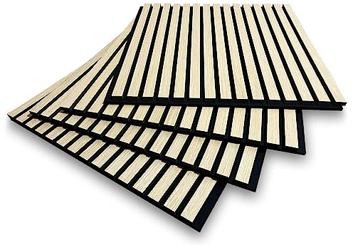 GOODS EMPORIUM Wood Panels for Walls - 4 Pack Slat Wall Panelling | MDF Wall Cladding Panels | 3D Acoustic Wooden Planks Decorative Slats Feature Wall (Oak)