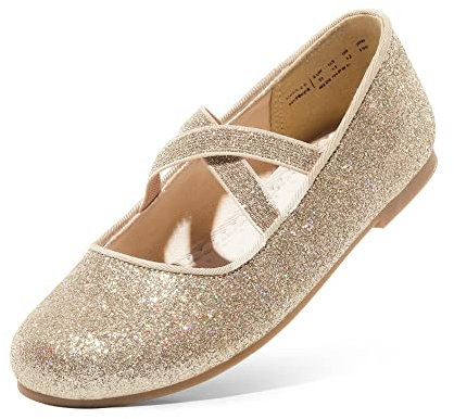 DREAM PAIRS Mädchen Mary Jane Strap Flache Schuhe Ballerinas Prinzessin Schuhe Flache Schulschuhe ANGIE-2-NEW-E NEU Gold-New 36 (EUR)