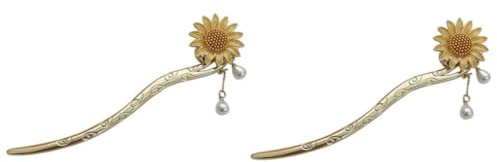 minkissy 2pièces Bâtonnet à Cheveux Forme De Tournesol Avec Franges Accessoire Élégant Pour Chignon Pour Femmes Et Filles