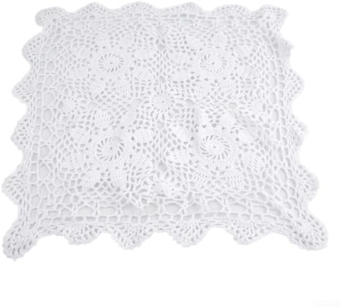 Countryside Vintage-Tischdecke, Quadratisch, Baumwolle, Spitze, Gehäkelt, Blumenmuster für Zuhause, Hotel, Café (40 x 40 cm, Weiß)