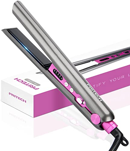 PRITECH Plancha de pelo para rizar y alisar 2 en 1 con temperatura ajustable de 150 °C a 230 °C, plancha de pelo de doble tensión y apagado automático, rizador ondulado rizado con pantalla LCD gris