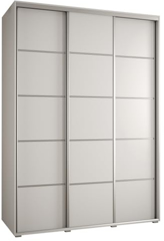 MEBLE KRYSPOL Davos 4 170 Schrank mit DREI Schiebetüren für Schlafzimmer - Moderner Kleiderschrank mit Kleiderstange und Regalen - 235,2x170x60 cm - Weiß Weiß Silber