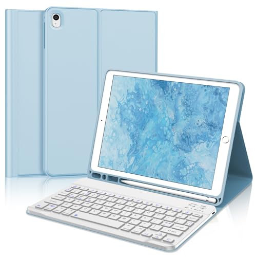 SENGBIRCH Keyboard Case for iPad 10.2 inch 9th/8th/7th Generation - UK Layout Bluetooth Detachable Wireless Keyboard for iPad Air 3, iPad Pro 10.5 2017, Light Blue