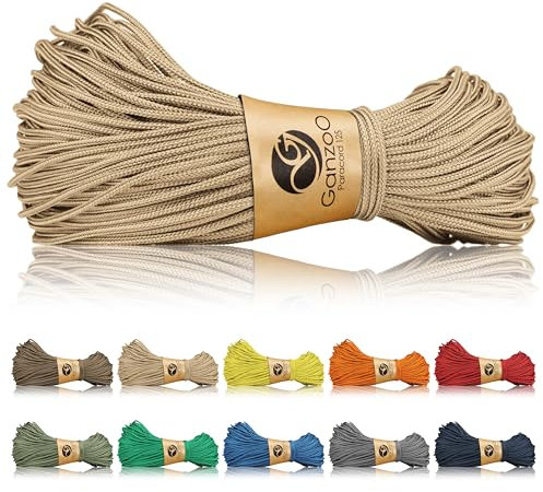 Ganzoo Paracord 125 Seil 1mm Takel-Schnur, Nylon & Polyester, Allzweckseil für Armband, Hundehalsband, Hundeleine & Knüpfen, Takeln, Camping & Survival, Hellbraun