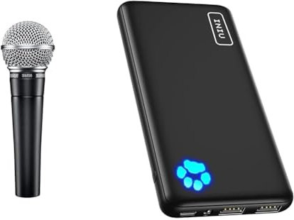 Shure SM58-LC Cardioid Dynamic Vocal Microphone with Pneumatic Shock Mount, Spherical Mesh Grille & INIU Power Bank, Portable Charger 10000mAh Slimmest & Lightest High-Speed USB C Input & Output