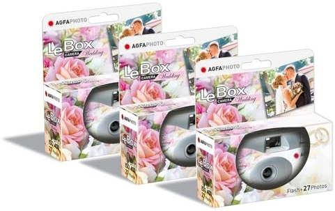 AGFA Photo Pack 3 x 601025 – Einwegkamera LeBox Wedding, 27 Fotos, optisches Objektiv 31 mm – Grau
