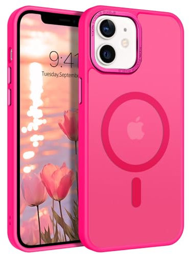 DOMAVER Case for iPhone 12 Case, iPhone 12 Pro, [Compatible with mag-safe] Charging Military Grade Anti-Yellowing Cover Hard Slim Frosted Matte Phone Cases for iPhone 12/12 Pro 6.1, Hot Pink