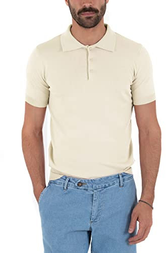 Giosal Polo Uomo T-Shirt Maglia Filo Manica Corta Colletto Bottoni Tinta Unita Casual Vari Colori (IT, Testo, L, Regular, Regular, Beige)
