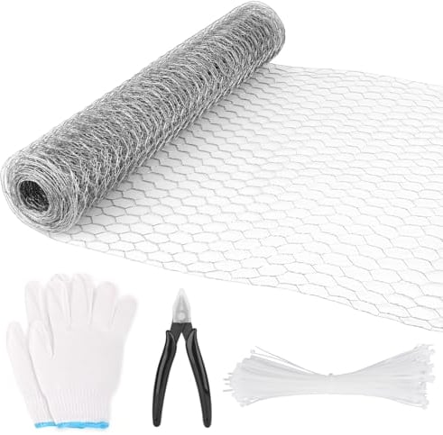 NVIYAM Malla de Alambre de Pollo 40cm x 6m Malla Conejera Alambre Hexagonal Galvanizada Malla Gallinero Metalica Malla Alambre Valla de Alambre de Conejos con Alicates de Corte y Guantes