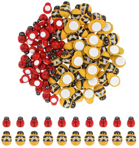Molain 50 Stück Holzbienen und 50 StückHolzmarienkäfer Mini Dekoration, Selbstklebende Holzverzierungen marienkäfer deko bienen deko für Party-Hausgarten-Dekoration DIY Kunsthandwerk