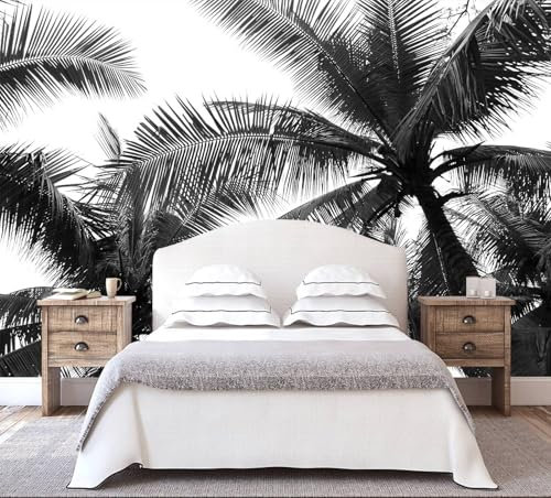 WFBHUA - Black Palm Tree Wallpaper Bedroom Beautiful Tropical Plant Leaf Wall Mural Living Room (Not Peel and Stick)