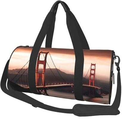 Golden Gate Bridge Reisetasche, Handgepäcktasche, Wochenendtasche, Übernachtungstasche, Sport, Turnbeutel für Damen und Herren, faltbar, runde Reisetasche für Reisen, Sport, Fitnessstudio, Schwarz,