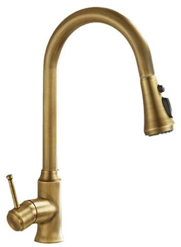Pull Out Kitchen Mixer Tap, Kitchen Taps Antique Brass Kitchen Tap with Pull Out Spray Rotated 2 Patterns-Antique