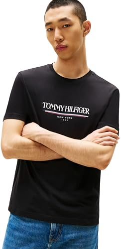 Tommy Hilfiger Herren T-Shirt Kurzarm Brand Love Tee aus Baumwolle, Schwarz (Black), M