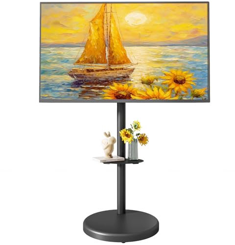 ECOTINY Höhenverstellbarer rollbarer TV-Ständer für 94-214 cm (37-86 Zoll) Fernseher bis zu 50 kg, Hochformat bis Querformat, robuster mobiler TV-Wagen mit Ablage, max. VESA 600 x 400 mm, Schwarz