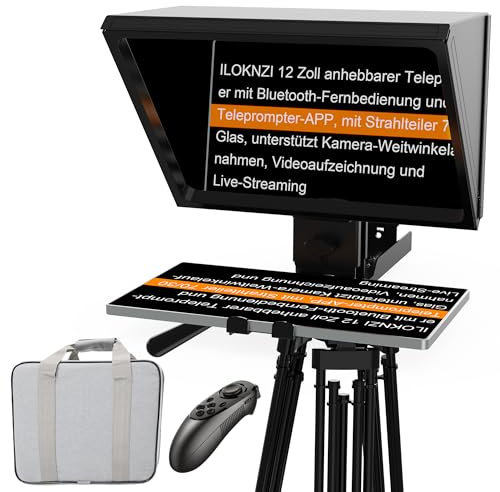 ILOKNZI 12-Zoll-Teleprompter aus Metall, Teleprompter zum Anheben und zur Fernbedienung, mit gehärtetem optischem Glas, kompatibel mit Einer Vielzahl von Geräten für eine Vielzahl von Szenarien