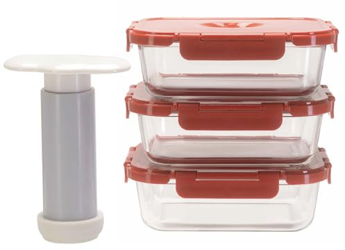 Lacers Purpleline Vakuumdosen Glas Set (3x1000ml) mit Pumpe - Frischhaltedosen, Vorratsdosen für Lebensmittel, BPA-frei, mikrowellen- & gefrierschrankgeeignet, luftdicht