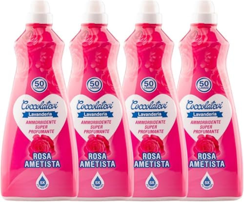 Weichspüler Super Duft, Set mit 4 oder 8 Flaschen, 1250 ml, Vanille, das Original, weißer Moschus, Glyzinien, Amethyst-Rose, Sinnliches Aroma (4 Flaschen, Rosa Amethyst)