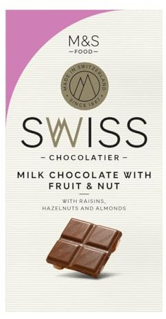 M&S Swiss Chocolatier Milk Chocolate Bar with Fruit & Nut, Raisins, Hazelnuts and Almonds, 150g
