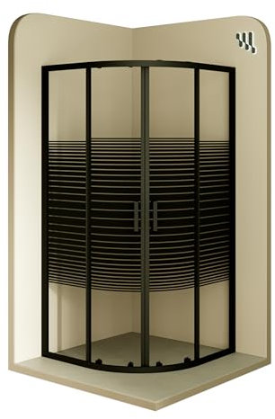 Mampara de Ducha Ella | 90x90x190cm | Puertas correderas | Ajuste 87,5-89,5 x 87,5-89,5cm | Perfiles negros, Cristal serigrafiado con líneas horizontales de 6mm - Moments of Glass