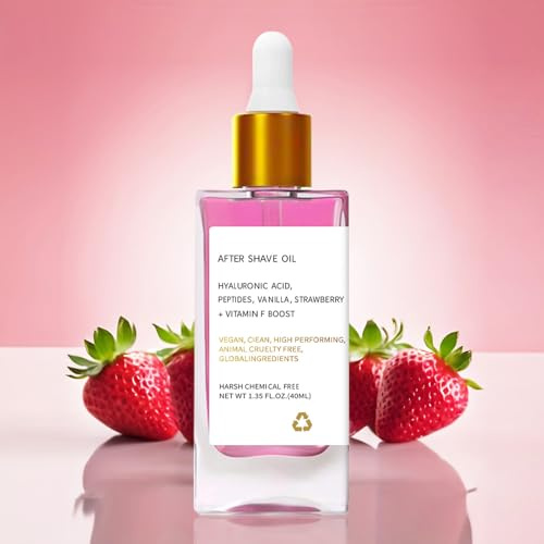 After Shave Öl,Intimbereichsöl,Strawberry After Shave Oil,Aftershave-Öl für Intimzone Nach Rasur,7 Hochwertige ätherische Öle mit Erdbeer-Vanille Natürliche Extrakte Rasieröl 40ML