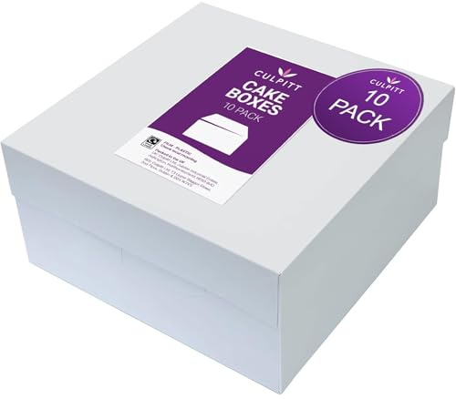 Culpitt 11 White Cake Boxes - 10 Pack | 28.0 x 28.0 x 15.0cm Cake Carrier, For 9 Cake, Greaseproof Food Grade Card, Easy To Assemble, Transport & Storage