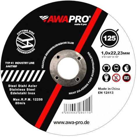 AWAPRO Trennscheiben 125 Metall 1mm dünn für Edelstahl, Stahl - 50 Stück | 125 x 1,0 x 22,23 mm
