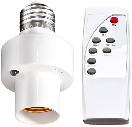Kinhoou E27 to E27 Converter Adapter with Remote Control, 8m Range Wireless Light Socket Converter with Timer Function, for Ceiling Pendant Table Floor Lamps, Easy Installation