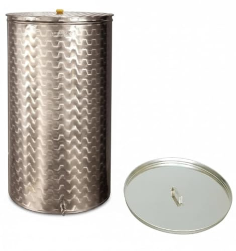 Generico Botte Contenitore Inox per Vino con Galleggiante ad Olio Enologico da LT 500 Compreso di Coperchio Parapolvere Inox, Rubinetto Inox, Made in Italy