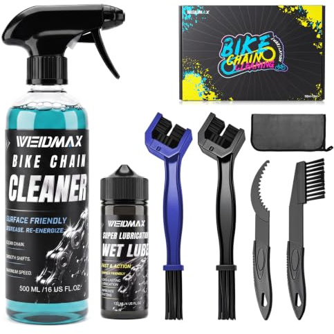 Fahrrad Kettenreiniger Set, 7 in 1 Fahrrad Reinigungsset mit 120 ml Fahrrad Kettenöl und 500 ml Fahrradketten Reiniger Spray, Fahrradpflegeset mit Bürsten, Fahrradreiniger für Alle Fahrrädern