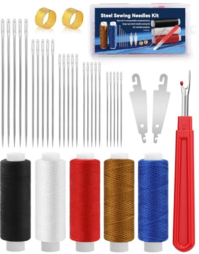 37 PCS Stainless Steel Sewing Needles Set, Steel Needle Sewing Kit | Needle and Thread Kit with Threader, Steel Needles, Portable Travel Sewing Kit for Repairing Quilting Embroidery Crafts