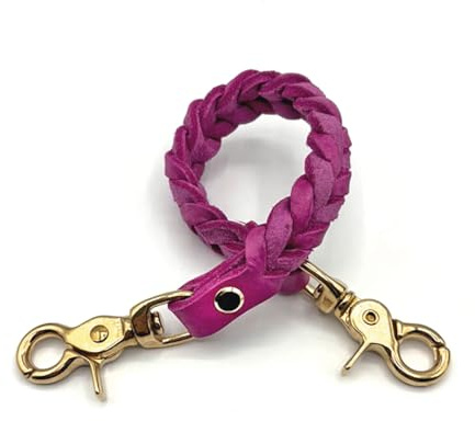 Sattelanfassriemen/Maria-Hilf-Riemen/Halteriemen aus geflochtenen Fettleder von Sjóli Design, Handmade (Messing, Pink)
