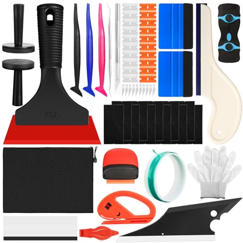 60 PCS Car Window Tint Kit, Vinyl Wrap Application Tool Kit, Window Tinting Kit for Applying Self Adhesive Window Decal Stickers, Window Film Tools for Car Wrapping, House Window Tint Installation