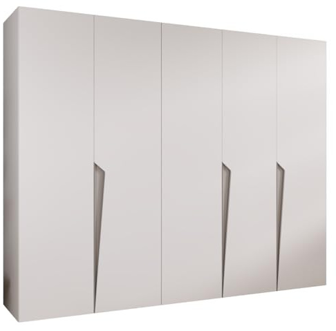 MEBLE KRYSPOL - Kleiderschrank - Garderobenschrank - 250 cm x 202 x 52 cm - Schrank mit Kleiderstange, 5 Türen - für Schlafzimmer, Flur - Piano, Weiß, Griff Kaschmir