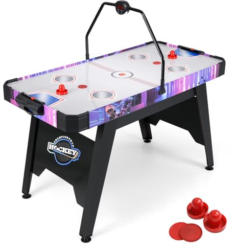 DREAMADE 144cm Airhockey Tisch, Air Hockey Spieltisch mit Luft & LED-Anzeigetafel, Spieltisch mit 2 Pucks & 2 Pusher & verstellbaren Fußpolstern, Airhockeytisch für Spielzimmer, Zuhause & Büro
