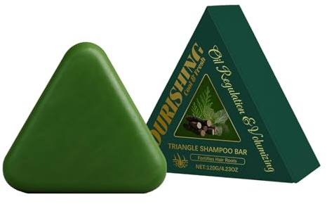 Natural Triangle Shampoo Bar, Plant-Based Solid Green Shampoo Bar, Promotes Hair Growth and Strengthening, Herbal Essence, Unisex, Eco-Friendly and Gentle Cleansing